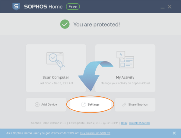 SOPHOS settings
