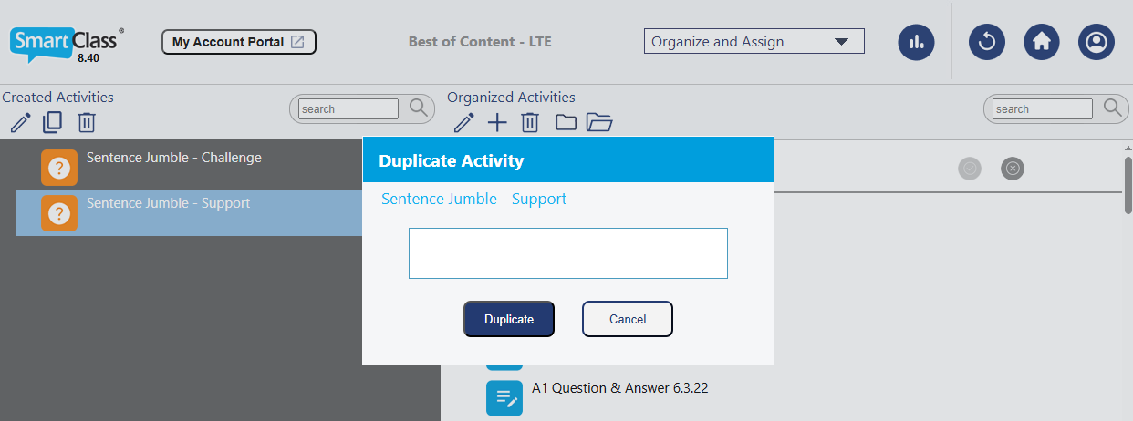 Duplicate activity