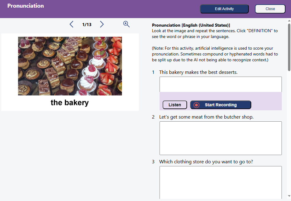Pronunciation activity