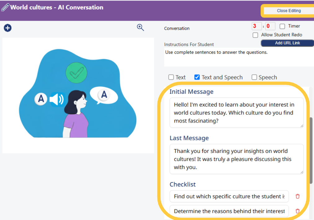 editing AI conversation activities