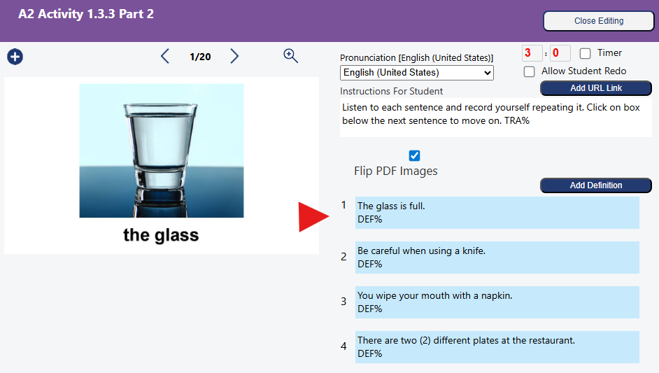 edit pronunciation sentences
