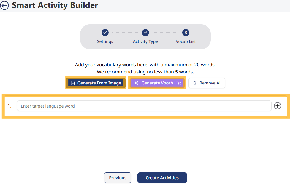 How do I create activities using AI?