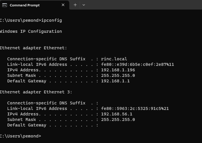 Command Prompt, IPCONFIG